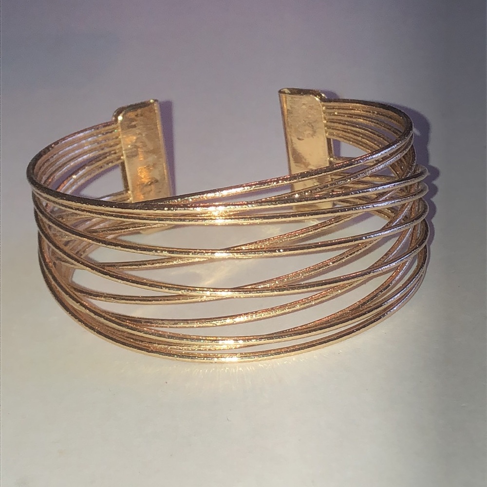 Elegant Gold Tone Multi-Strand Boho Cuff Bracelet
